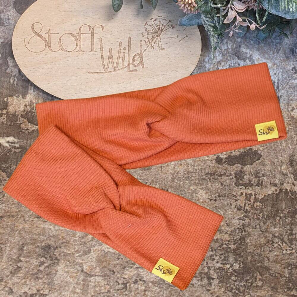 Knotenstirnband aus Ripp-Jersey, Rost-Rot