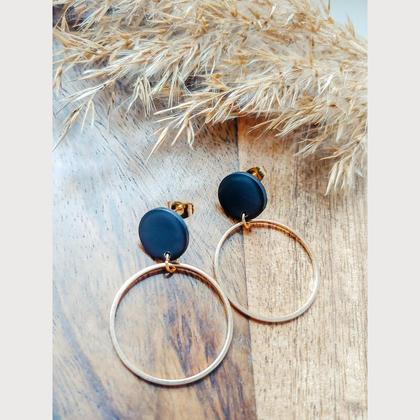 Gold/Silver Black Circle Polymer Clay Ohrringe, 1 Paar - Image 2