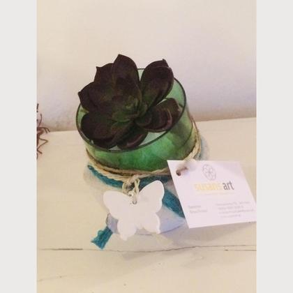 Übertopf Glas/Beton für Pflanze und Co. grünes Glas II