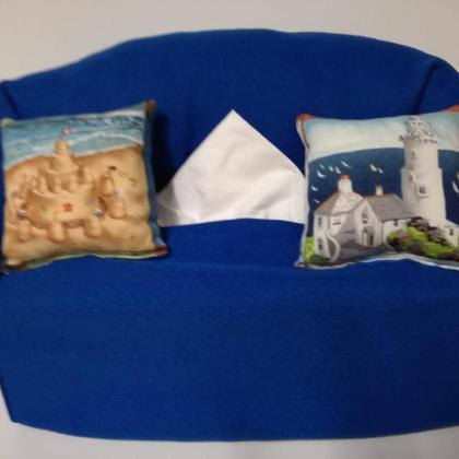 Taschentuchsofa (blau mit Meermotiven)