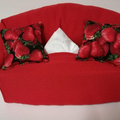 Taschentuchsofa (rot mit Erdbeeren)