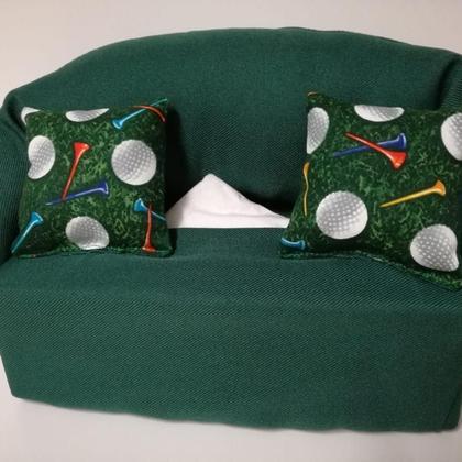 Taschentuchsofa (dunkelgrün mit Golfmotiven)