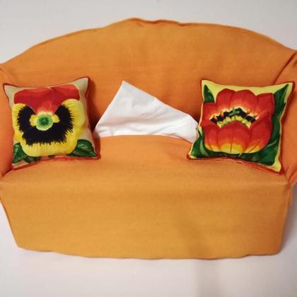 Taschentuchsofa (orange mit Stiefmütterchen & Tulpe)