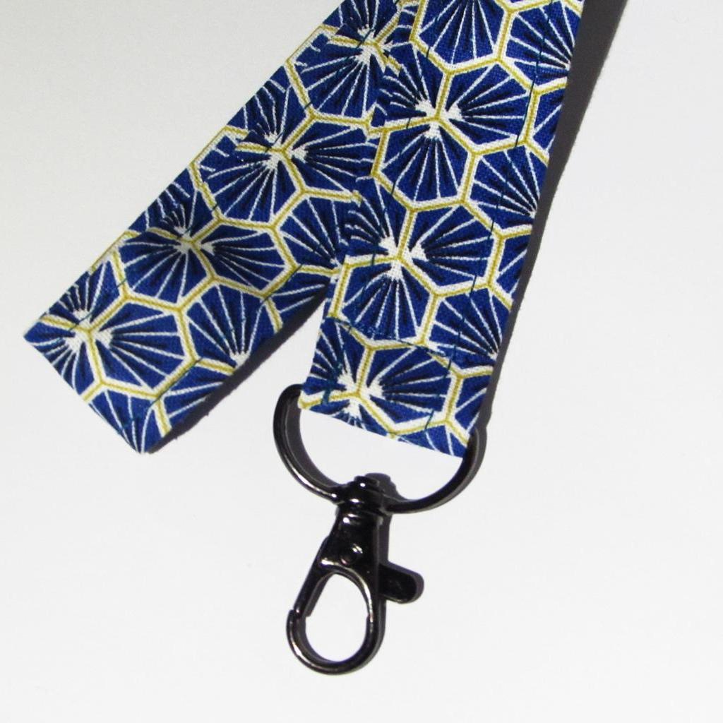 Schlüsselband art deco, japanisches   Design, weiß-blau