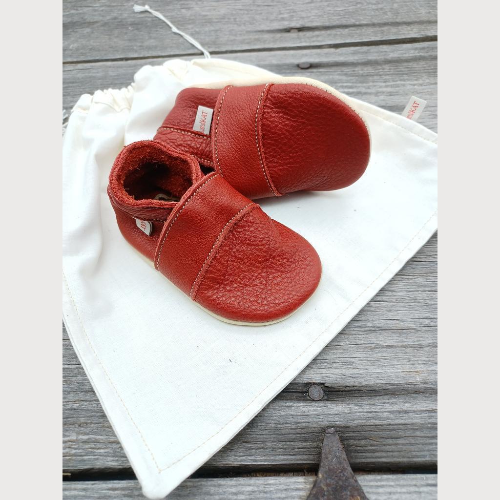 Krabbelschuhe Naturleder rot Gr 18/19