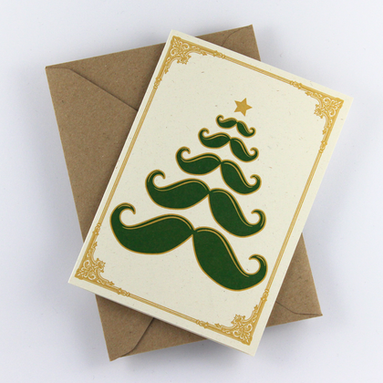 Weihnachtskarte „Hairy Christmas“, Schnurrbart Weihnachtsbaum, vintage