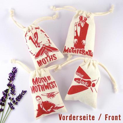 4 Mottensäckchen mit Bio-Lavendel, roter Druck