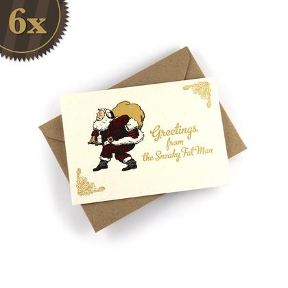 6x Weihnachtskarte "Sneaky Fat Man", Weihnachtsmann Grußkarte, vintage Stil