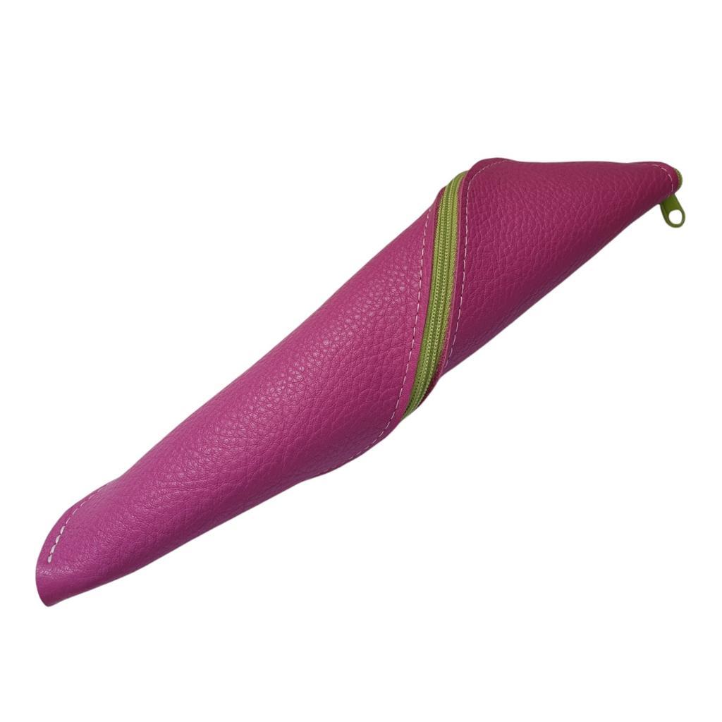 Spiralmäppchen aus Leder in himbeere mit hellgrünem Zippverschluss - Image 2
