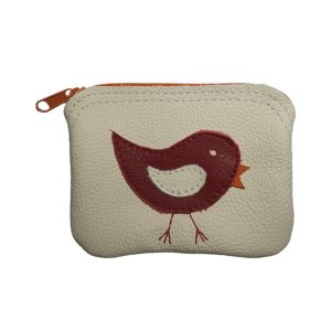 kleines Lederbörserl mit Vogel-Applikation