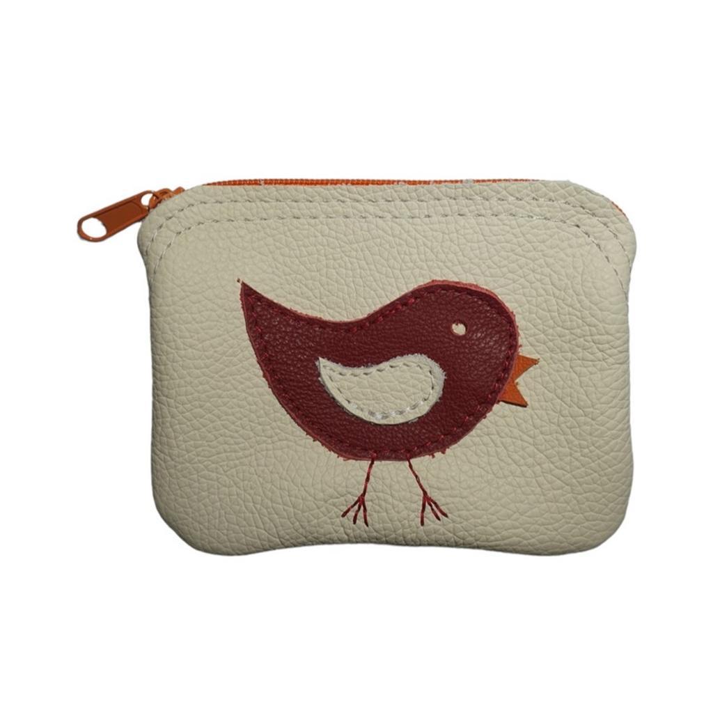 kleines Lederbörserl mit Vogel-Applikation