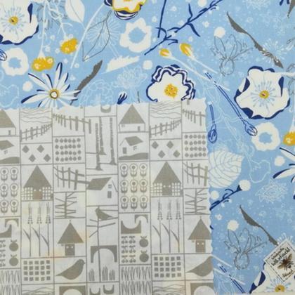 Bienenwachstuchset  2er Blaue Blume Muster grau S+M ca.18x18cm + ca.25x25cm