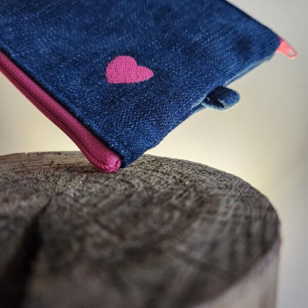 zweiBAG Gr.2 gesticktes HERZ pink - Jeansstoff