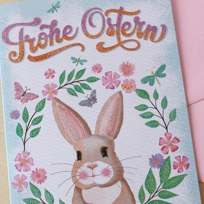 Osterkarte Klappkarte Osterhase Frohe Ostern Blumenkranz - Image 4