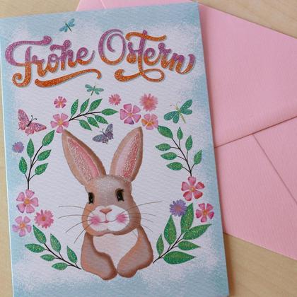 Osterkarte Klappkarte Osterhase Frohe Ostern Blumenkranz - Image 3
