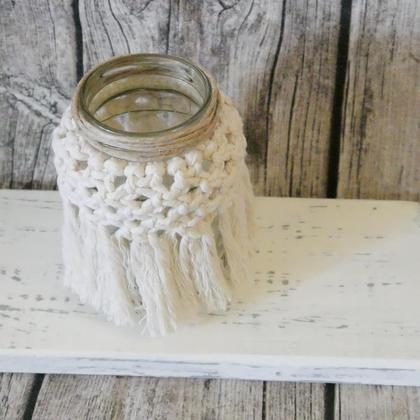 Makramee Teelichtglas mittel "weiß" - Image 2