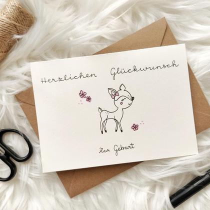 Babykarte - Rehlein (handgemacht) - zur Geburt