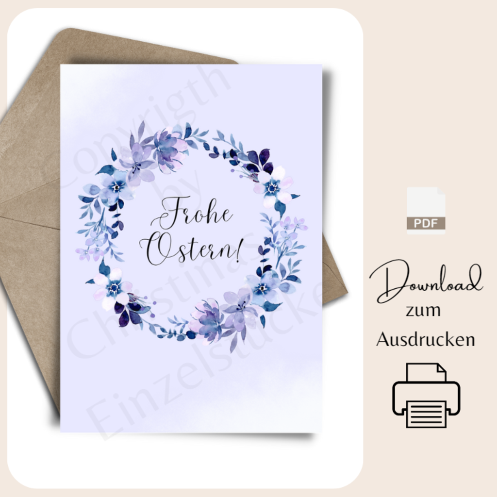 Osterkarte lila Kranz A6 | PDF zum selber Ausdrucken | Postkarte | Klappkarte