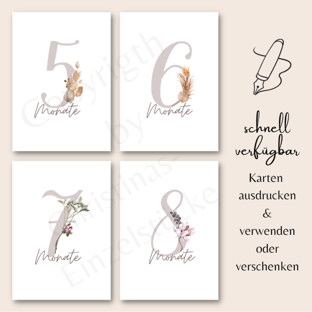 Baby-Monatskarten | Geburt Meilensteinkarten A6 | PDF | digital oder als Druck - Image 3