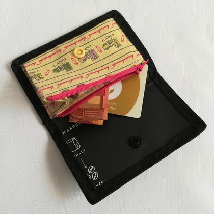Mini-Geldbörse aus schwarzer Kaffeepackung "Röstmeister"