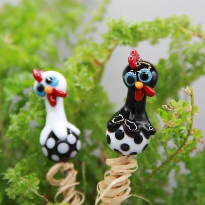 Blumenstecker Hühner schwarz weiß
