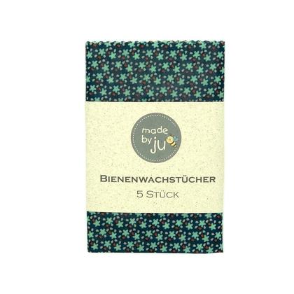 5er SET Bio-Bienenwachstücher - STREUBLUMEN BLAU/ROT