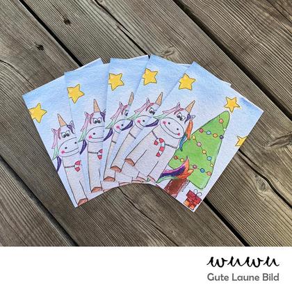 5 Grußkarten im Bundle / wuwu Einhorn / Weihnachten / XMas / Christmas