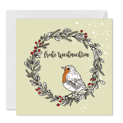 GRUSSKARTE Weihnachten *Robin, das Rotkehlchen*, 2. Edition , 14 x 14 cm
