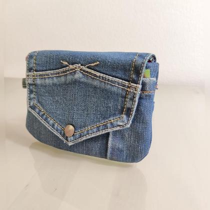 Upcycled Patchwork Jeans Geldbörse - rot