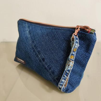 Jeans Upcycling Täschchen - Karo rot