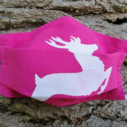 Gesichtsmaske "Hirsch auf pink" UNIKAT handbedruckt