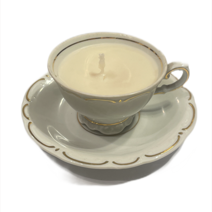 Teelicht -Tasse Weiß mit geschnörkeltem Goldrand